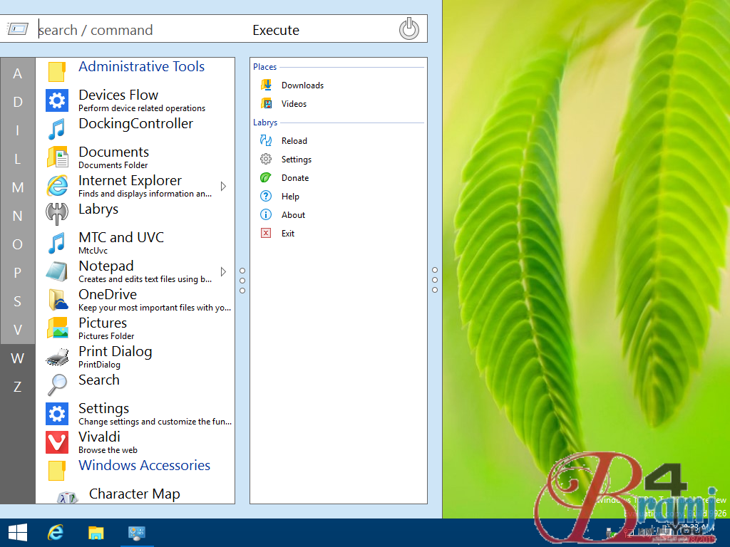 screenshot of the Labrys Start menu running on Windows 10